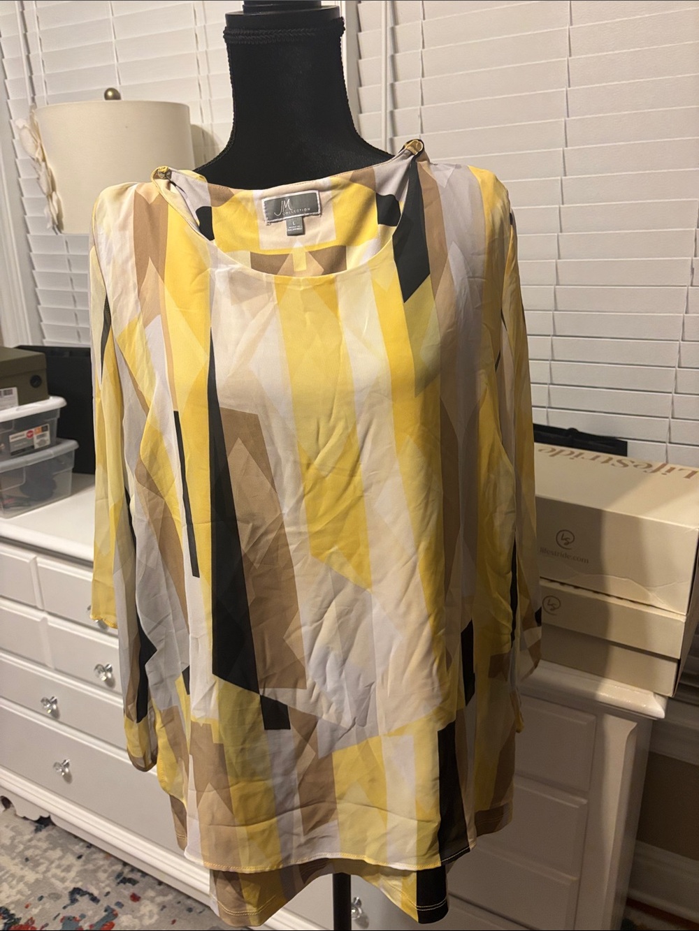 JM Collection Yellow Geometric Print Tunic Top